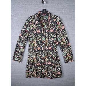 Johnny Was Womens Coat Medium Black Embroidered Floral Long Multi Y2K Boho